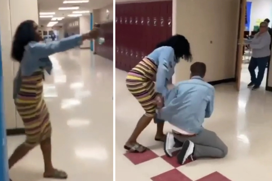 Einfach nur schlimm: Eine Schülerin greift ihren Lehrer mit Pfefferspray an. Der Mann geht daraufhin zu Boden.