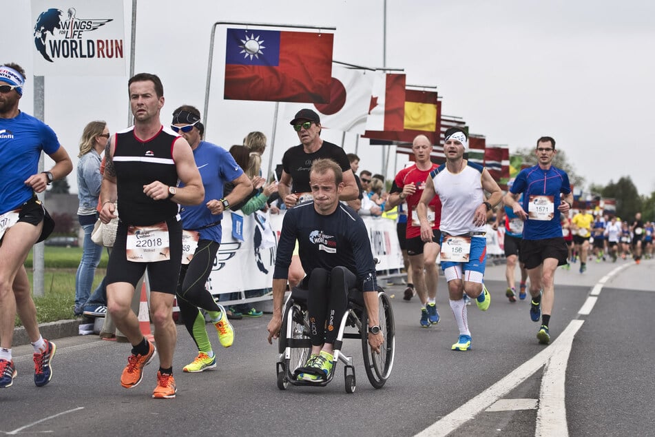 An Dutzenden Standorten auf der ganzen Welt findet gleichzeitig der "Wings for Life World Run" statt - und so auch in Dresden. Natürlich können auch Menschen mit Behinderung an dem Event teilnehmen. (Archivbild)