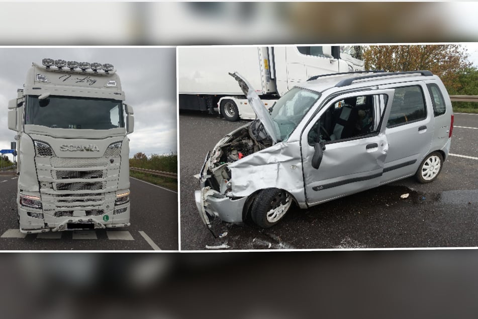 Der Sattelzug konnte dem Auto nicht mehr ausweichen und krachte in ihn hinein.