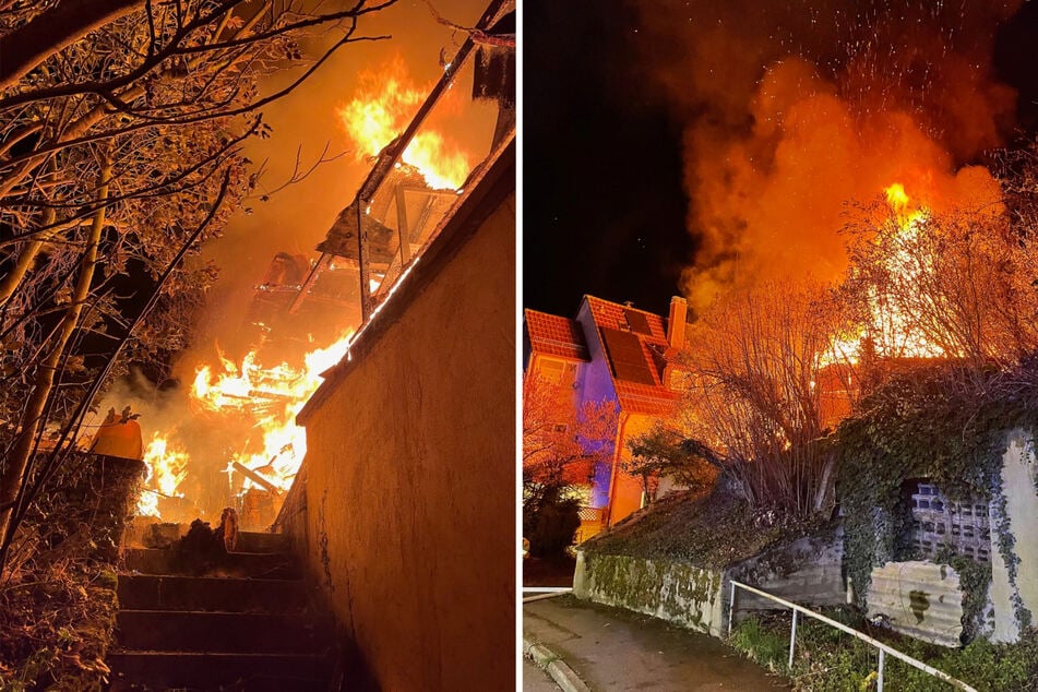 Die Gartenhütte stand lichterloh in Brand. Unmittelbar daneben befinden sich Wohnhäuser.