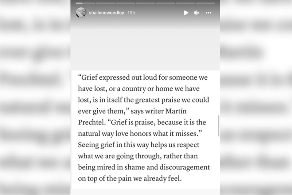 Shailene Woodley posted a cryptic message about grief and loss on her Instagram Stories.