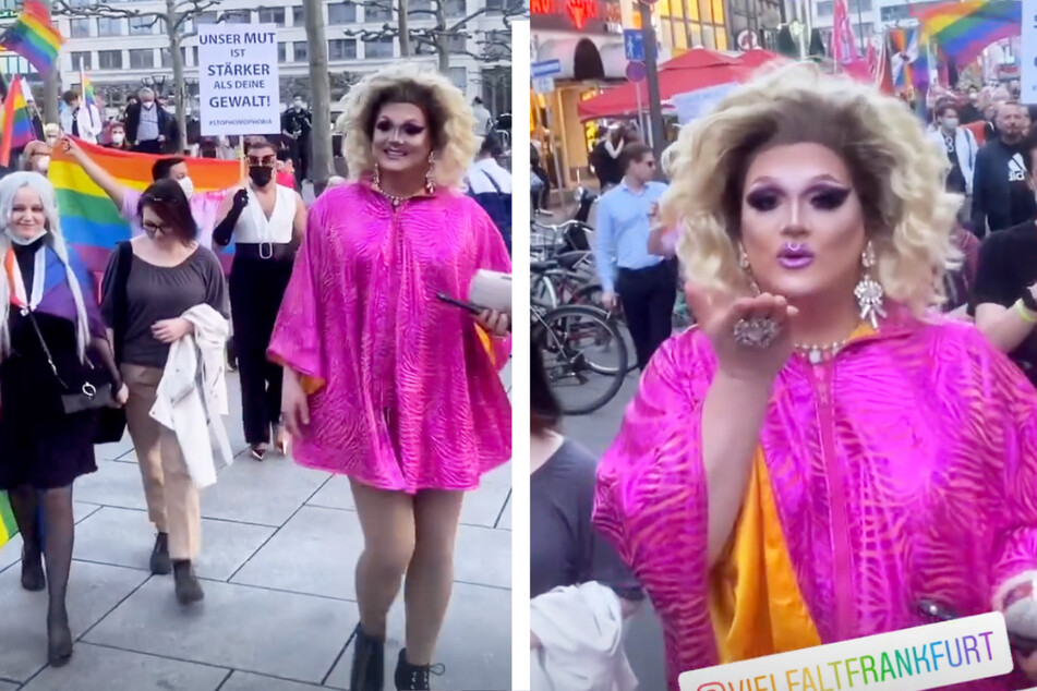 Dragqueen Electra Pain zeigte Aufnahmen der LGBTQ-Demonstration in Frankfurt in ihren Instagram-Storys.