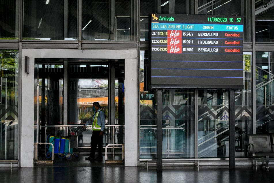 Timing board showing canceled flights due to lockdown at Netaji Subhash International Airport in Kolkata, India.