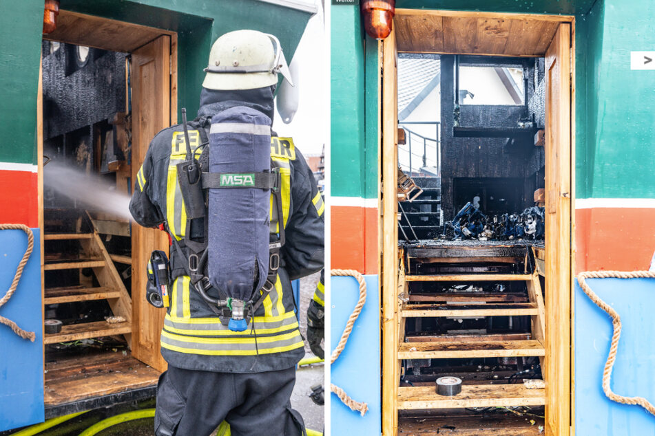 Der Innenraum des Umzugswagens der Fastnachtsgruppe aus dem Glottertal ist komplett ausgebrannt.