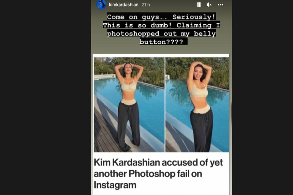 Kim slammed critics who falsely accused of her editing her belly button out of her photos.