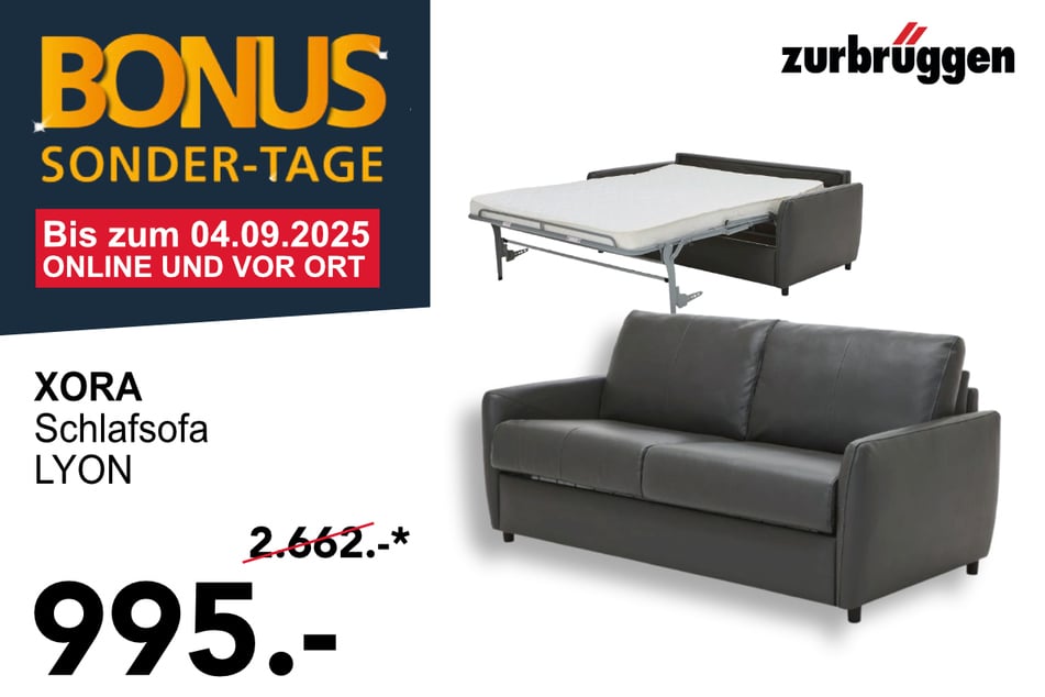 Das XORA Schlafsofa LYON
für 995 statt 2.662 Euro.