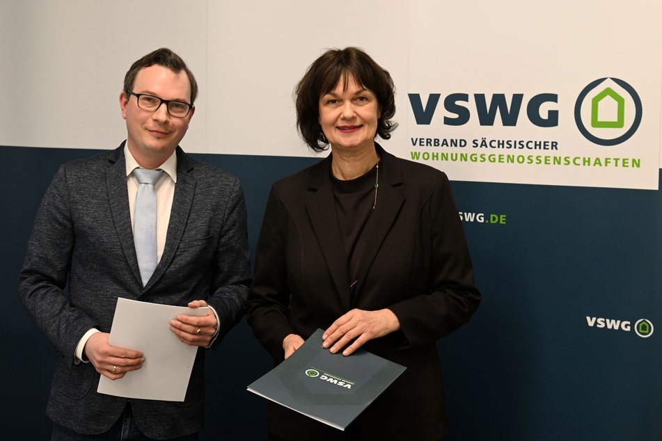 "Verhalten optimistisch": Sven Winkler (36) und Mirjam Philipp (56) vom Verband sächsischer Wohnungsgenossenschaften (VSWG).