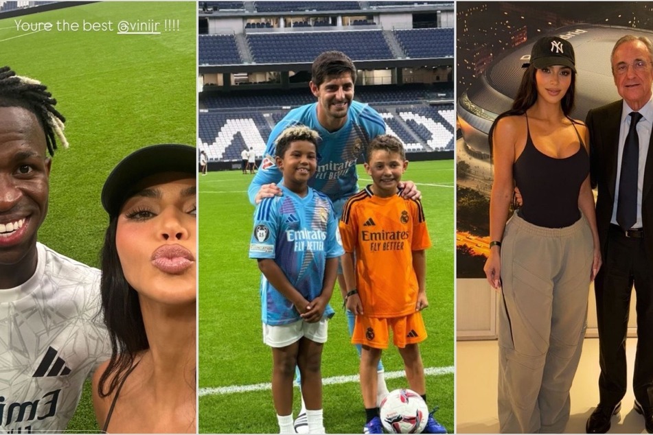 Kim Kardashian shared a look at her weekend in Spain for the Real Madrid match with her son and his friends.