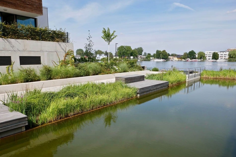 Extra Wasserflächen sorgen im Wohnquartier 52° Nord in Berlin für ein besseres Klima.