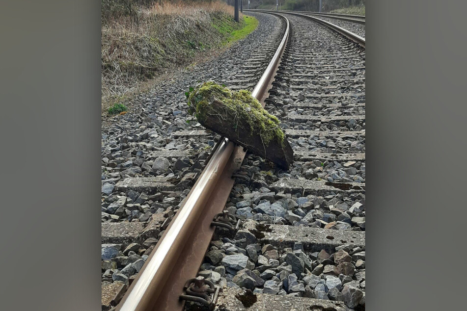 Ein großer Stein, der mitten auf den Schienen lag, hat einen Zugführer zu einer Vollbremsung gezwungen.