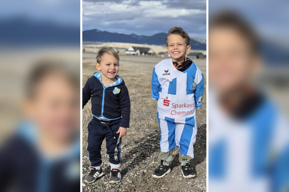 Gustavo (2, l.) und sein Bruder Rafael (4) sind große Fans des Chemnitzer FC.
