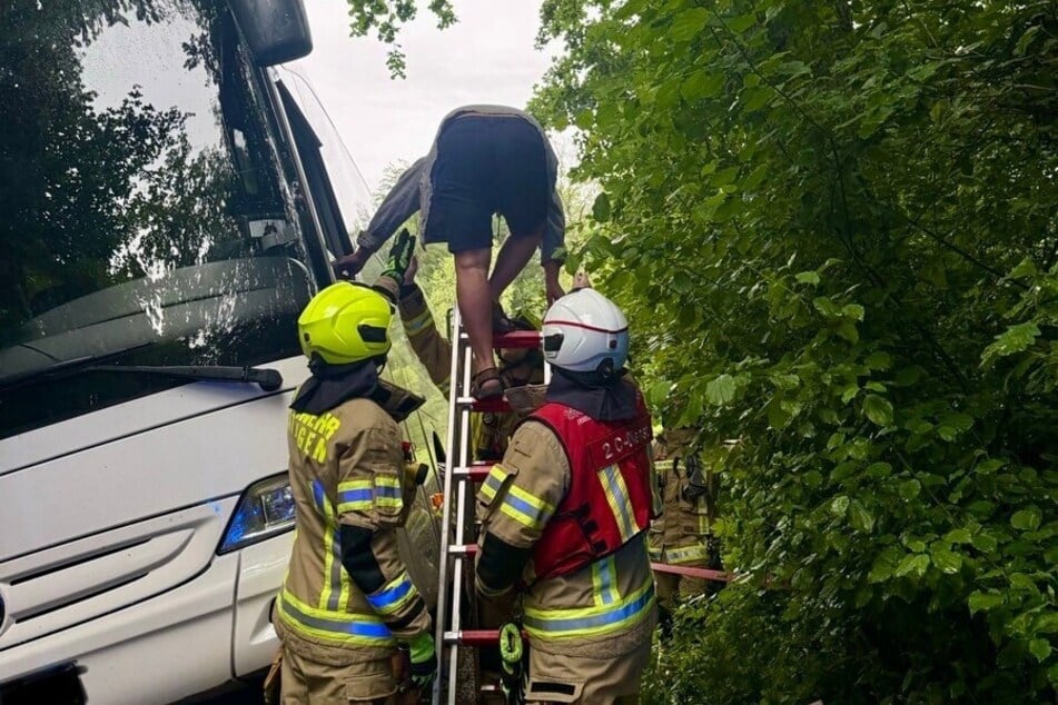 Auf dem Weg zu einer Jugendherberge ist ein Busfahrer in einem Wald stecken geblieben.