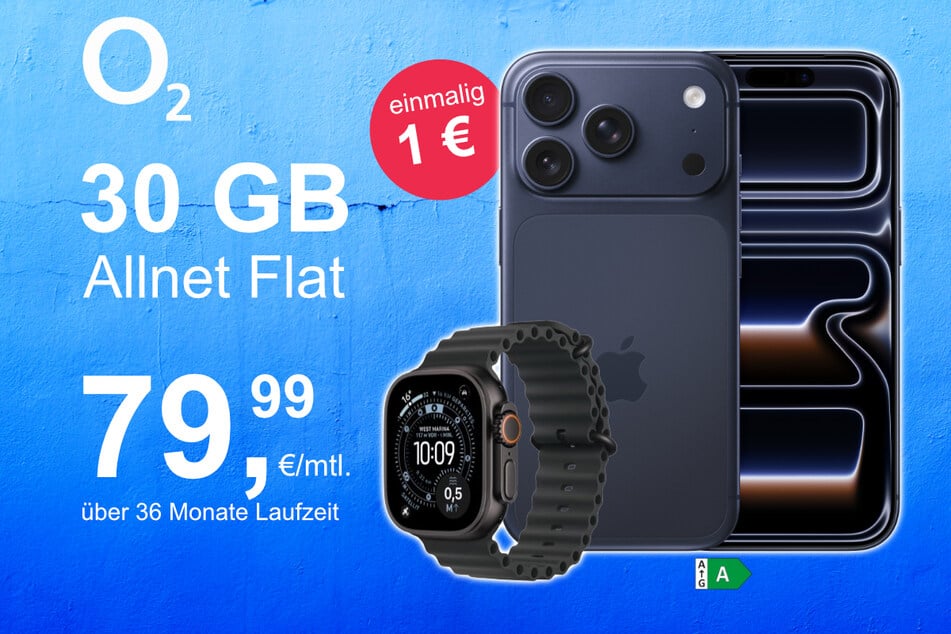 Bei o2 gibt's jetzt das neue iPhone 17 Pro mit Watch Ultra 3 im Bundle jetzt exklusiv für nur 1 Euro.