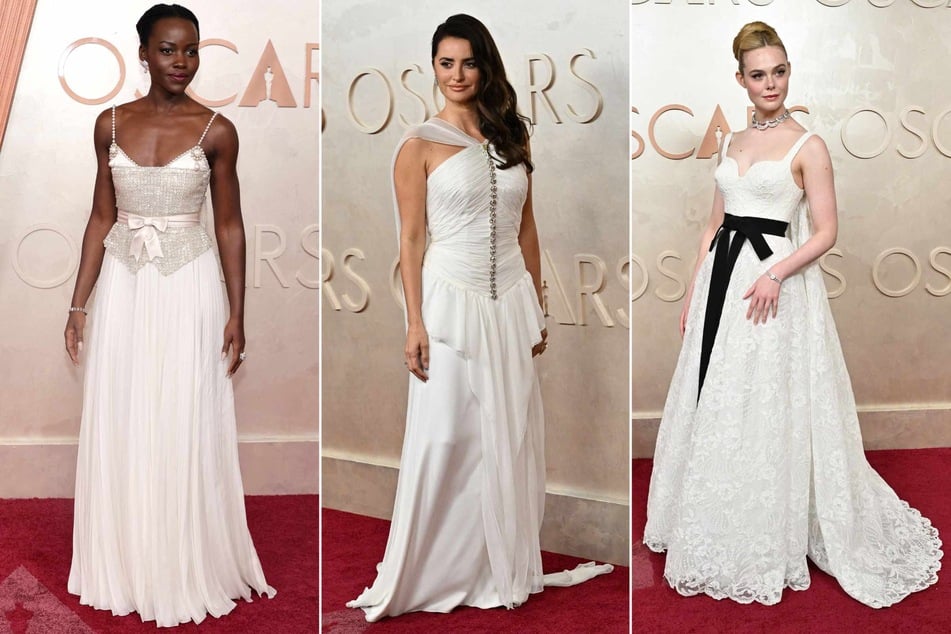 Hollywood stars Lupita Nyong'o (l.), Penelope Cruz (c.), and Elle Fanning (r.) brought the old-school glamour in pristine white.