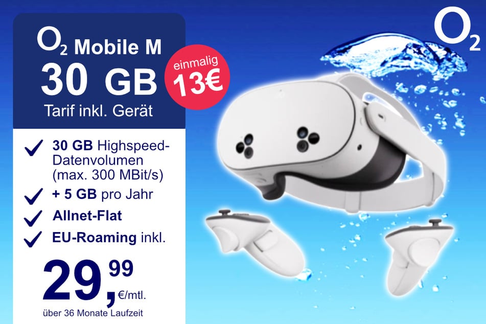 Die Meta Quest 3s im o2 Mobile M inkl. 30 GB+ für einmalig nur 13 Euro.