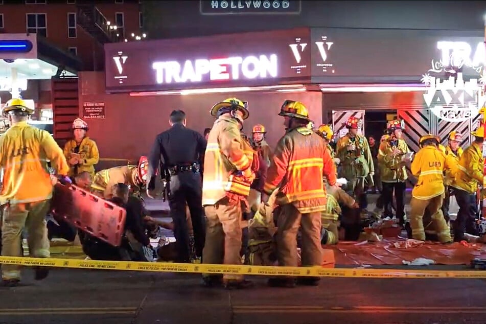At least 31 people were injured, some of them seriously, after a car drove into a crowd queueing up outside a Los Angeles club in the early hours of Saturday.