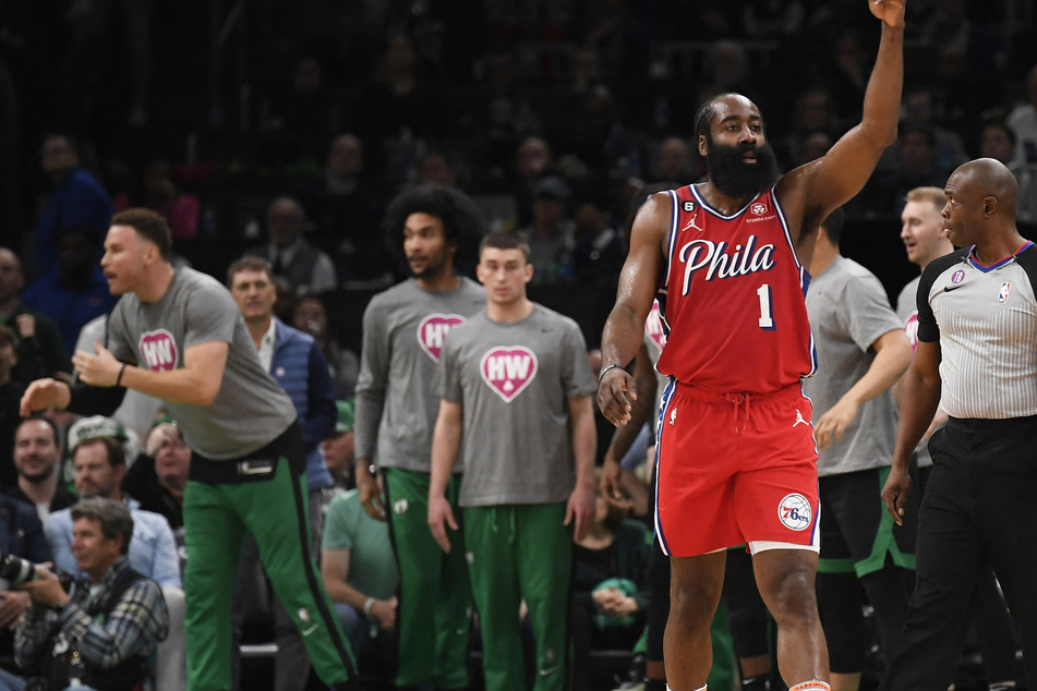 Philadelphia Sixers star James Harden scored 45 points on 17 of 30 shots and tied a season high with seven three-pointers against the Boston Celtics.