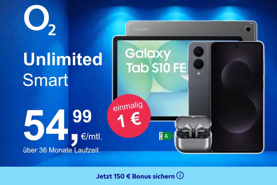 Das Samsung Galaxy S25 Edge + Buds 3 Pro + Tab S10 FE im o2 Mobile Unlimited Smart für einmalig 1 Euro.
