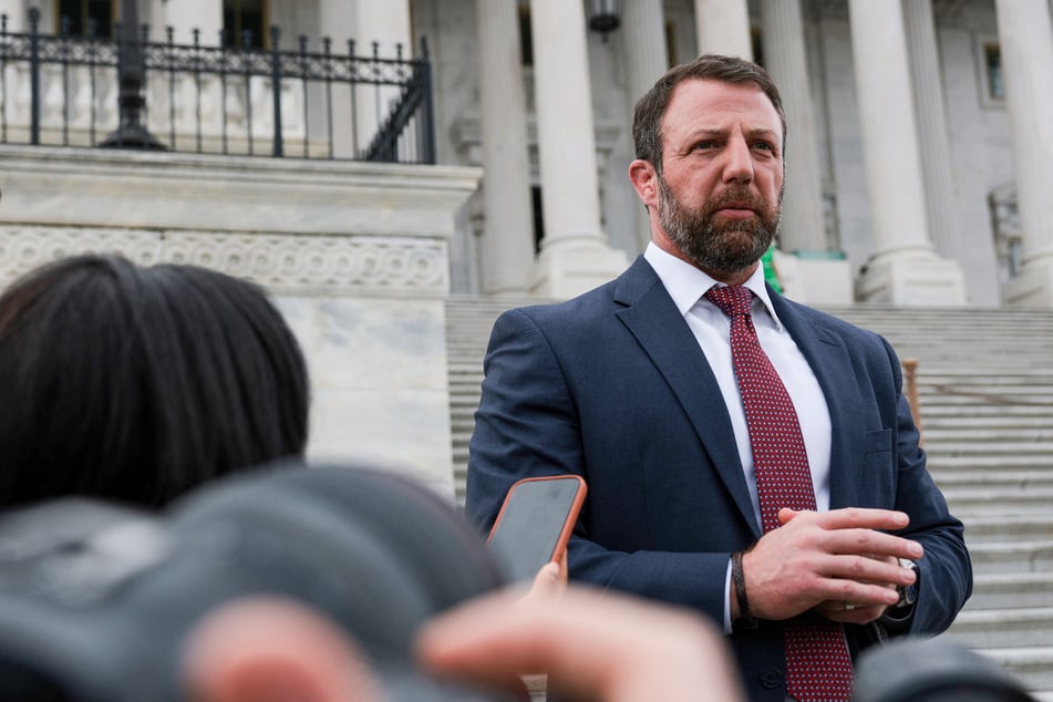 Senator Markwayne Mullin speaks to reporters outside of the US Capitol Building on March 5, 2026.