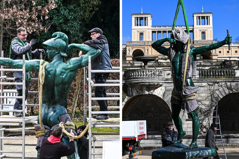 Die Skulptur "Bogenschütze" wurde in Berlin saniert und steht nun im Großen Parterre unterhalb des Orangerieschlosses im Park Sanssouci.