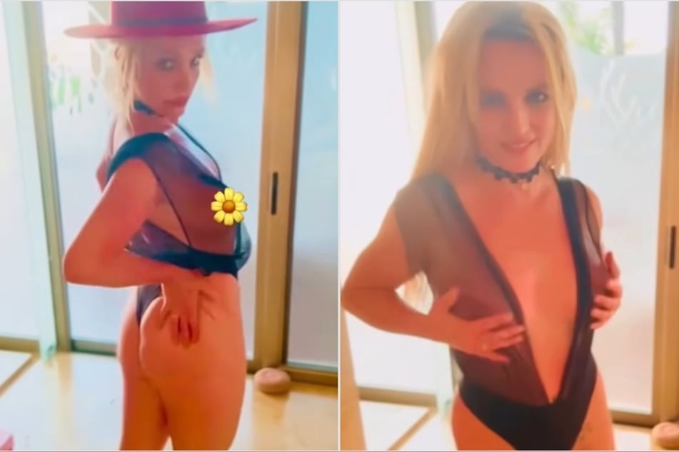 Britney Spears let it all out while rocking a sheer bodysuit and boots on in one of her latest Instagram posts.