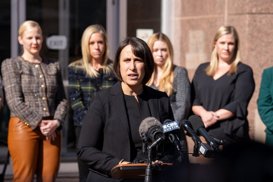 Center for Reproductive Rights attorney Molly Duane speaks at a press conference on the Zurawski v. State of Texas lawsuit outside the Texas Supreme Court in Austin on November 28, 2023.