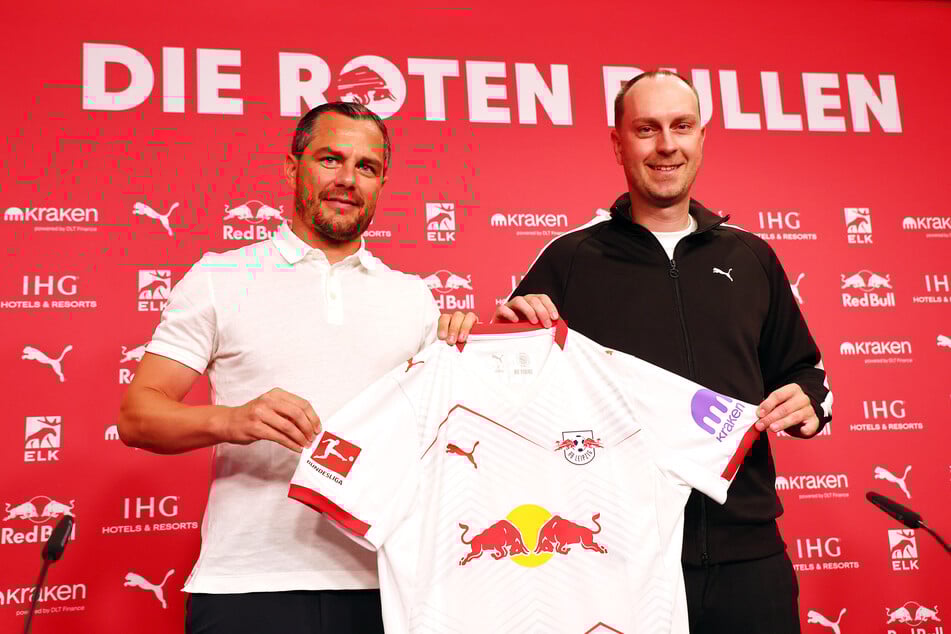 RB Leipzigs Sportgeschäftsführer Marcel Schäfer (41) mit dem neuen Trainer Ole Werner (37).