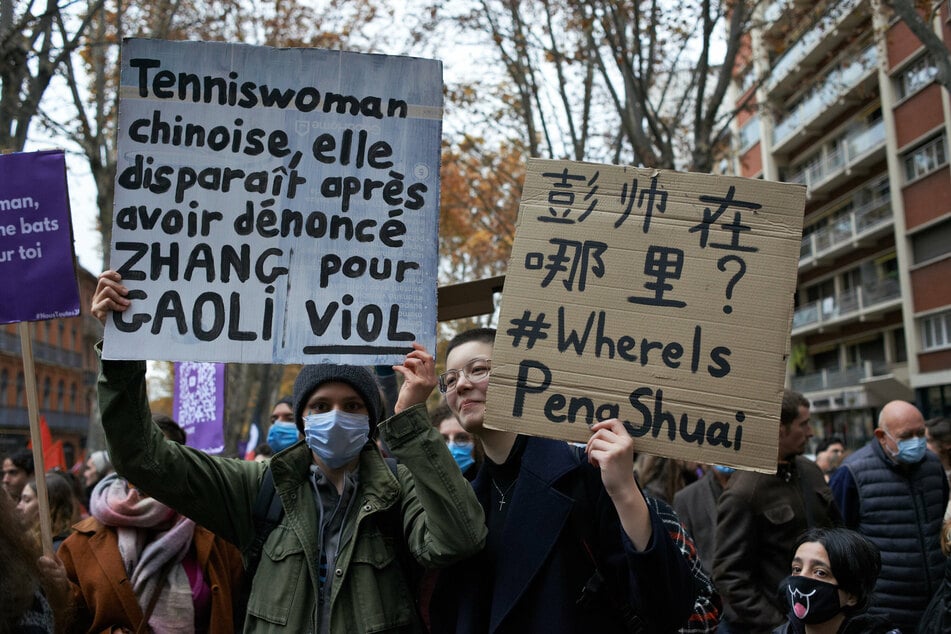 Protests in France over the disappearance of Peng Shuai.