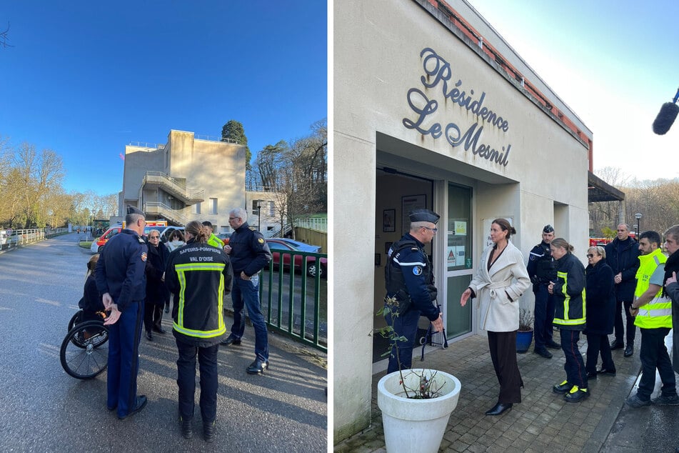 The President of the Département Val d'Oise, Marie-Christine Cavecchi (4th from right), visited the scene of the accident today, Saturday.