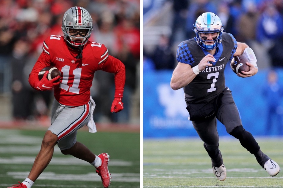 Jaxon Smith-Njigba of Ohio State (l) and Kentucky quarterback Will Levis (r) are two top players on their respective teams who will skip out on the season's bowl games to prepare for the 2023 NFL Draft.