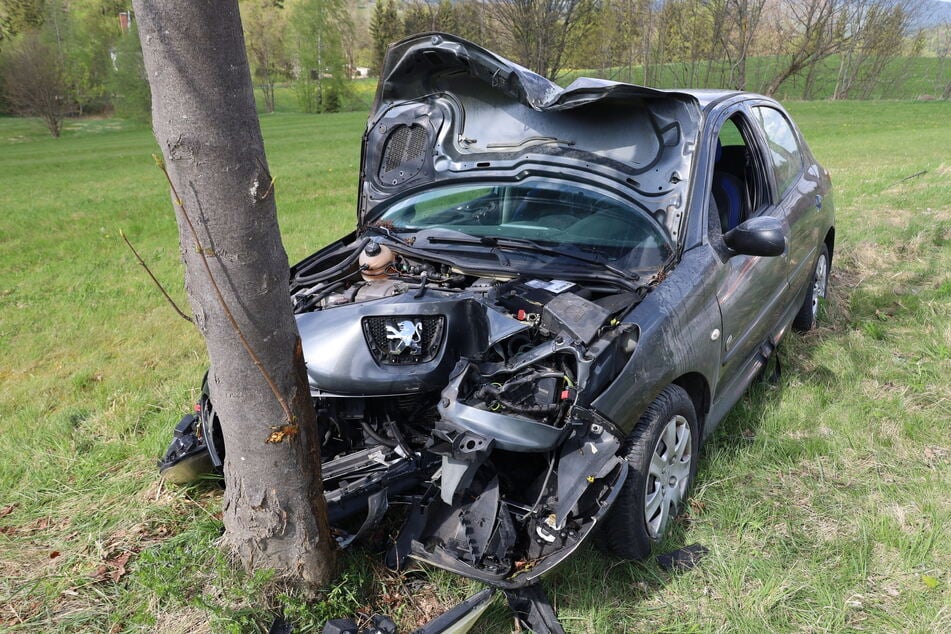 Der Peugeot war in einer Kurve von der Straße abgekommen und gegen einen Baum gefahren.