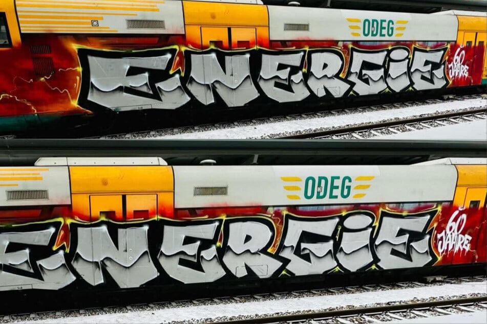 Auch ein Zug der ODEG wurde "neu gestrichen".