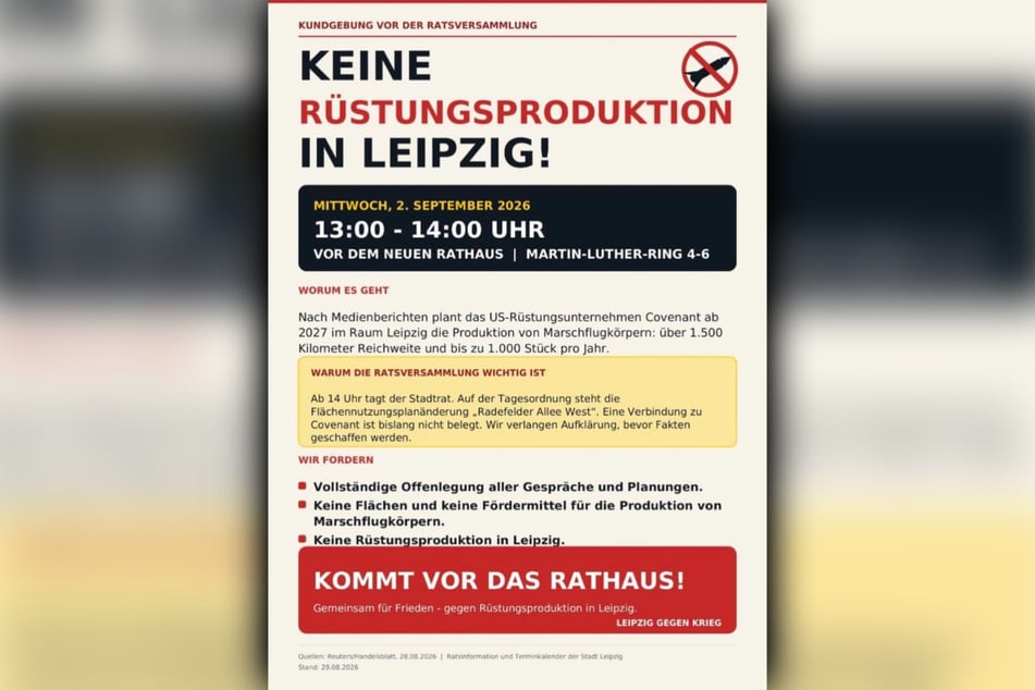 Mit diesem Flyer machen Gegner des Rüstungsprojektes für eine Demo mobil.