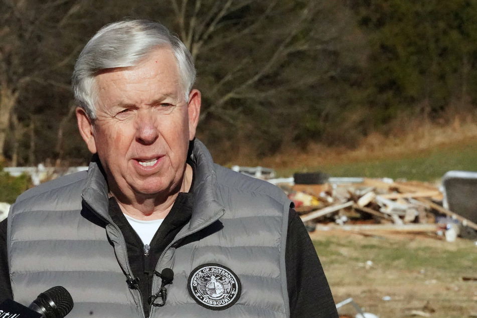 Missouri Governor Mike Parson speaking after his state was hit by tornadoes earlier this month.