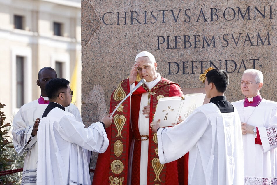 Pope Leo XIV leads a mass for Palm Sunday at St Peter's Square in the Vatican on Sunday.