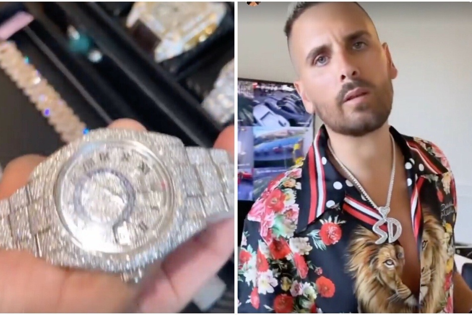 Scott Disick (r.) celebrated his birthday early and gave his guests diamond Rolex watches.