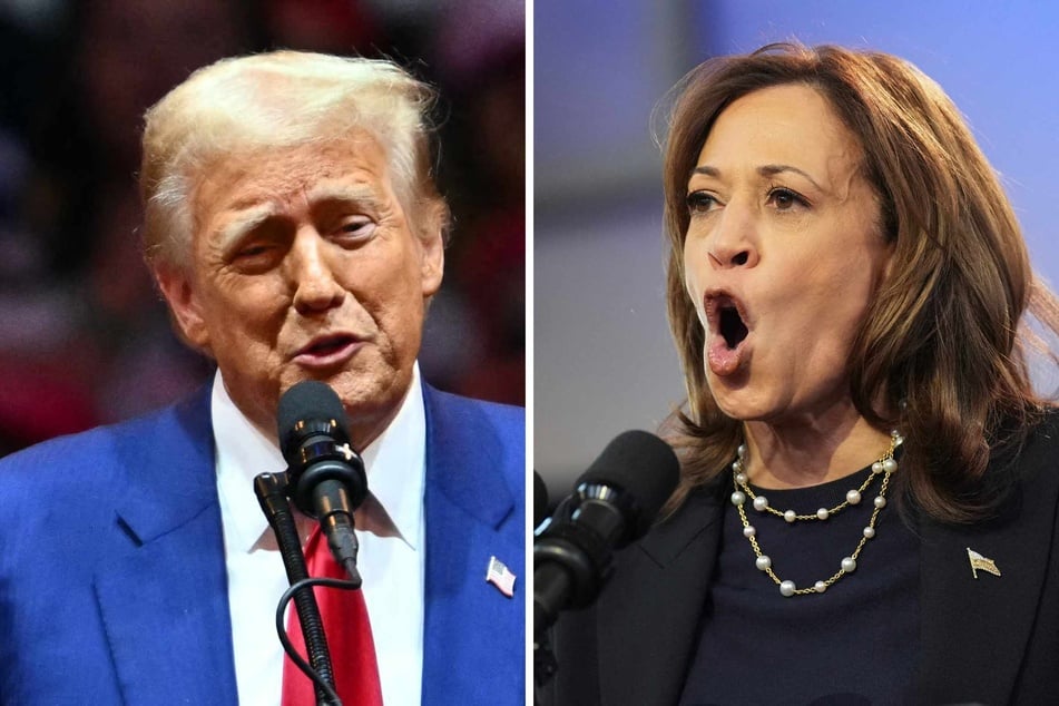 Donald Trump (l.) was struggling Monday to contain a fierce backlash from Kamala Harris (r.) and others after the racist rhetoric targeting Puerto Ricans at his weekend rally.