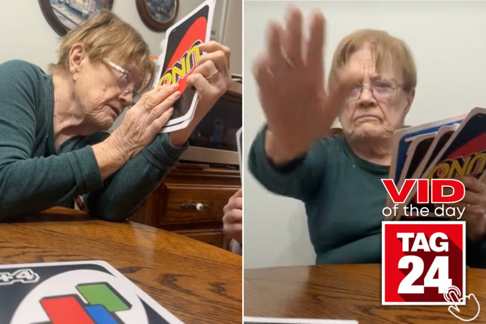 Today's Viral Video of the Day features a grandma who hilariously thought the back of an Uno card was a winning card!