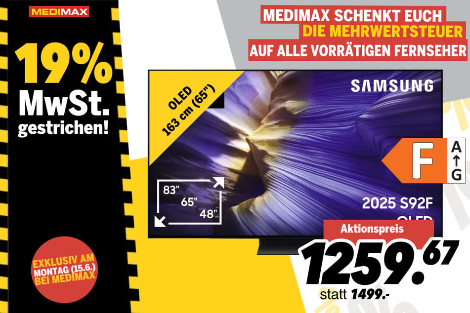 65-Zoll Samsung-Fernseher für 1.259,67 Euro.