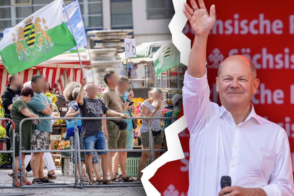 Chemnitz: Olaf Scholz in Chemnitz: Lautstarker Protest auf dem Neumarkt