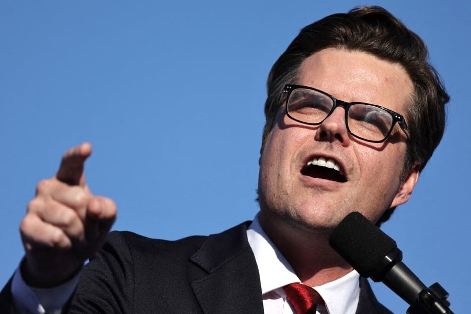 Matt Gaetz speaking at a campaign rally for presidential nominee Donald Trump on October 12, 2024 in Coachella, California.