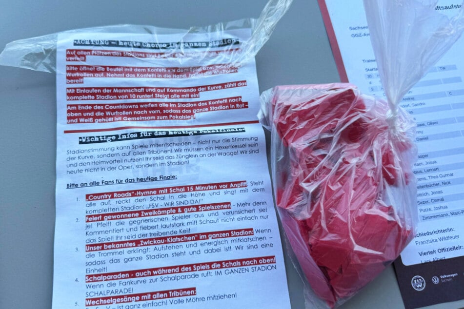 Im gesamten Stadion soll noch vor Anpfiff rotes Konfetti geworfen werden.