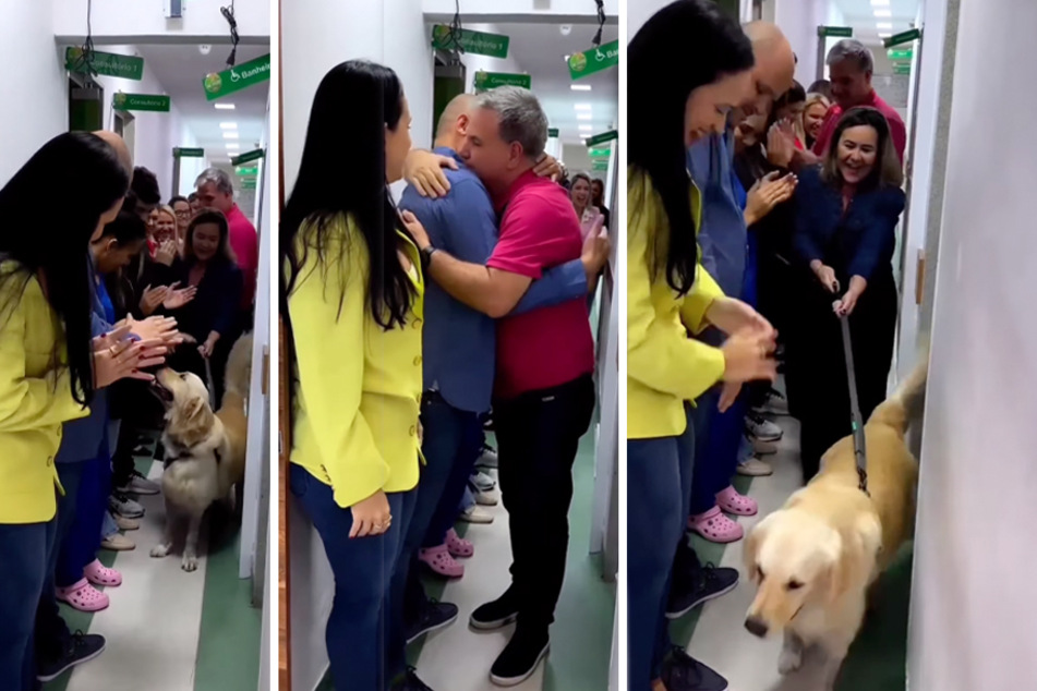 A dog named Luck looks happy as ever walking out of the animal hospital nearly two months after being shot.