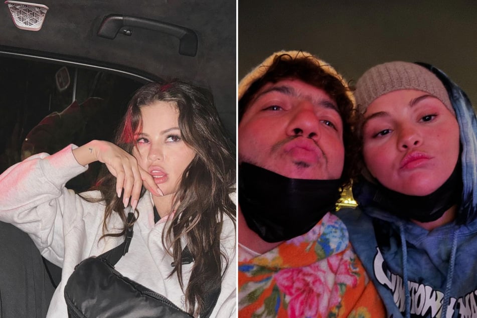 Selena Gomez has continued to fuel rumors of an engagement to boyfriend Benny Blanco (c.) as the star was spotted out at LAX with her left hand hidden.