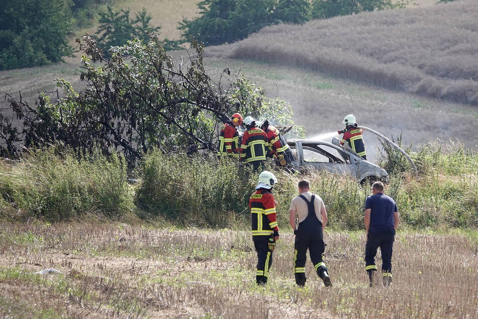 Ein nicht zugelassener Renault Twingo geriet in Brand, nachdem eine Jugendgruppe mit ihm über das Feld gerast war.