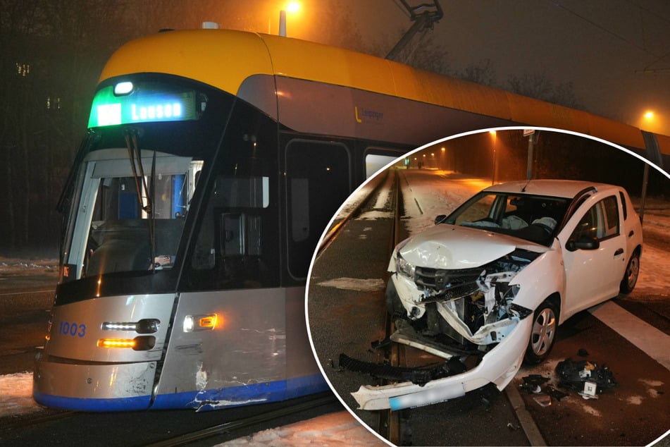 Crash am frühen Morgen in Grünau: Auto von Straßenbahn erfasst