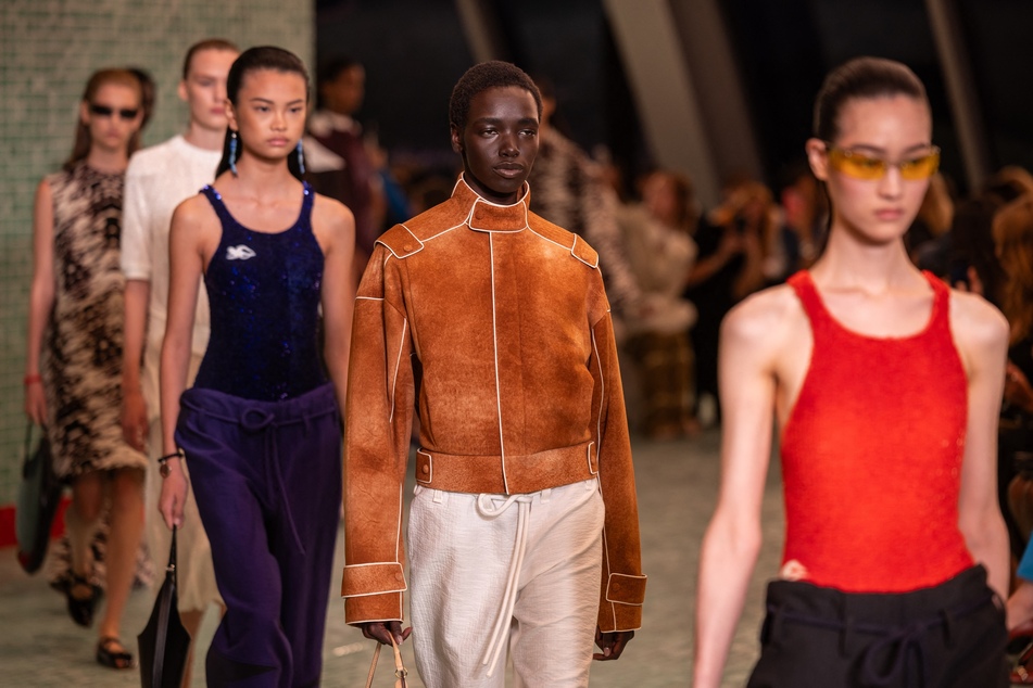 Models walk the Tory Burch runway during New York Fashion Week for Spring/Summer 2025 in New York on Monday.