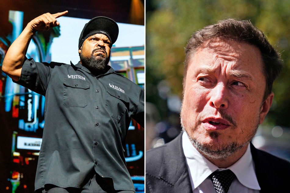 Elon Musk (r.) caught fire from musician Ice Cube after the tech mogul shared a meme on social media poking fun of the rapper.