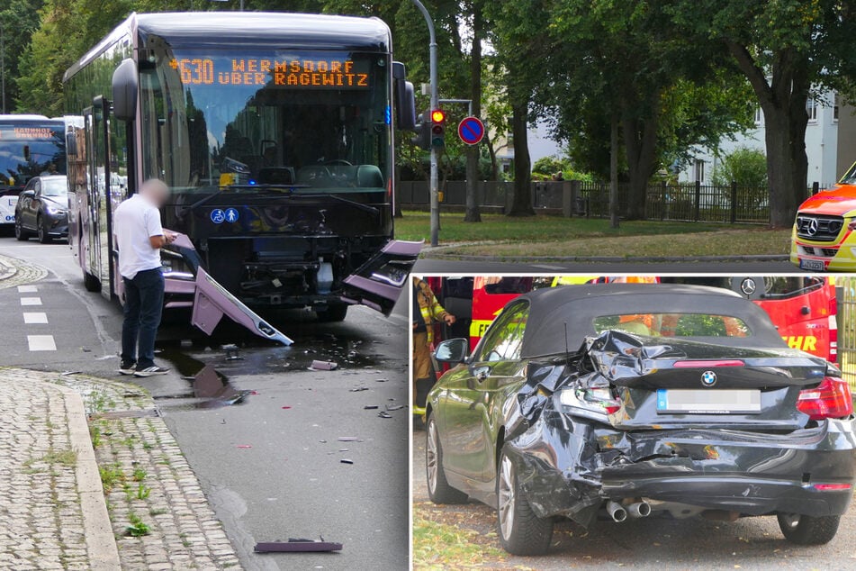Kreuzungs-Crash zwischen Bus und BMW: Mindestens eine Person verletzt