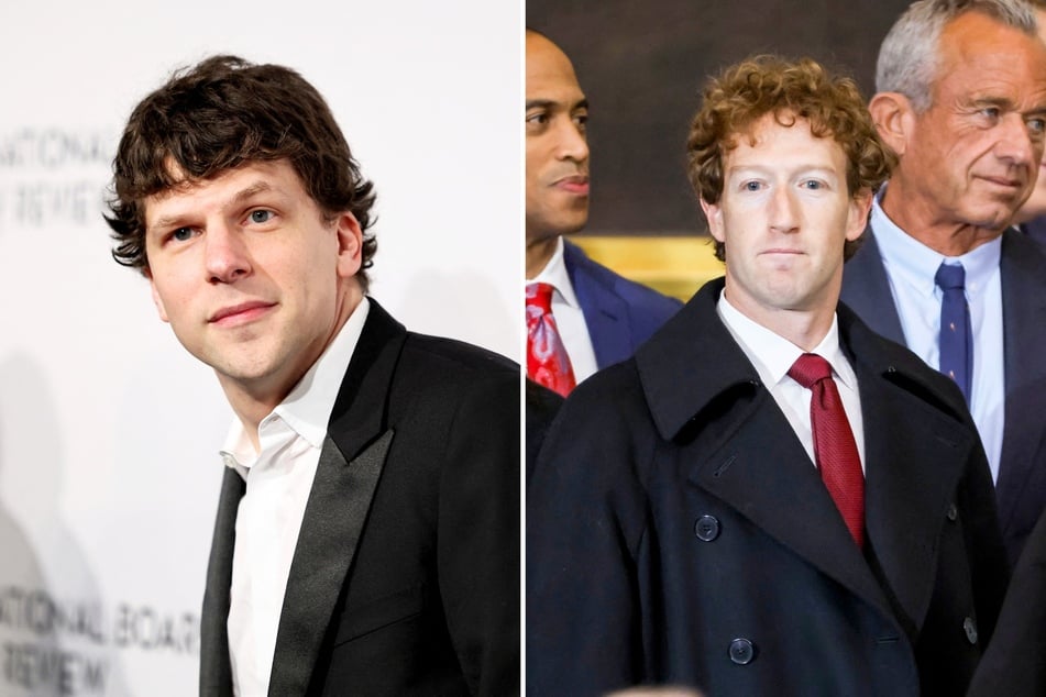 In a recent interview, actor Jesse Eisenberg (l.) said he could no longer defend Facebook founder Mark Zuckerberg, whom he once played in a movie.